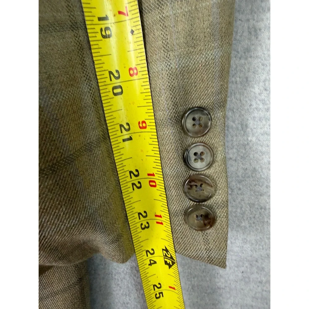 Joseph Abboud Nordstrom Mens 41R Blazer Tan Brown Windowpane Wool Silk Sport